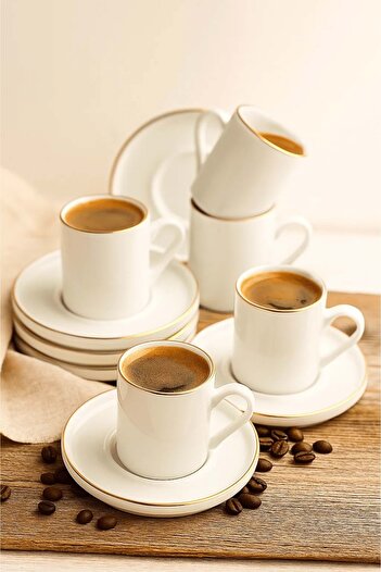 Jenisa 12 Pieces Gold Gilded Porcelain Coffee Cup and Saucer 105Cc