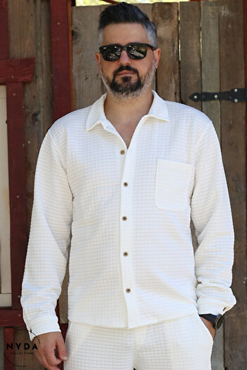 Nyda Collections Men's Quilted Fabric Seasonal Long Sleeve Shirt