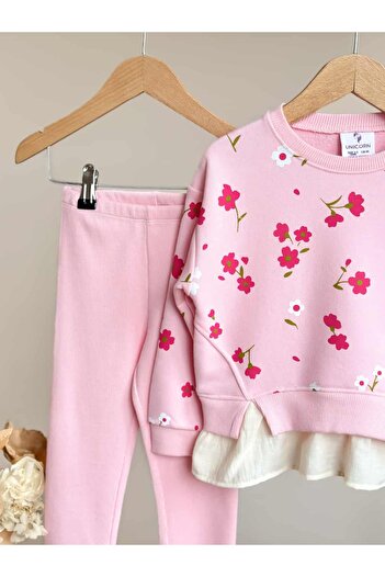 Pinkitokids Gömlek Detaylı Sweatshirt ve Tayt Takım
