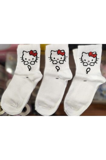 ada çanta kırtasiye Children's Socks with Hello Kitty Figures (3 Pairs)