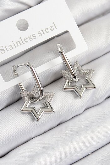 Ladies&Gentlemen Brass Zircon Stone Star Model Silver Color Women's Earrings