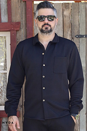 Nyda Collections Men's Quilted Fabric Seasonal Long Sleeve Shirt