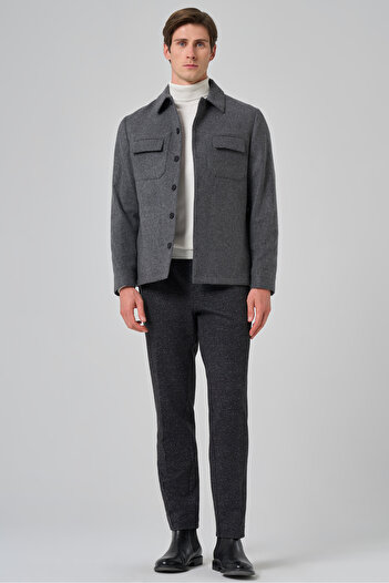 Morven Men's Smoked Wool Berber Collar Double Flap Pocket Shirt Jacket