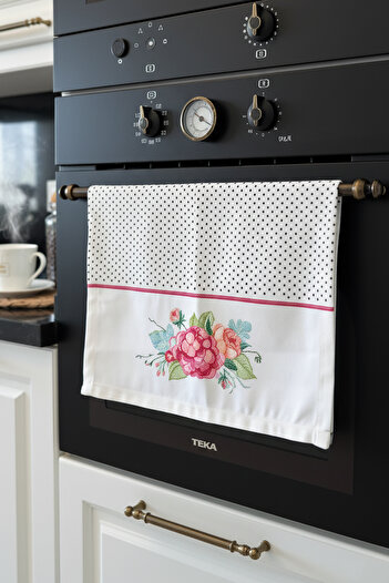 Cango Home Pink White Polka Dot Floral Pattern Digital Printed Oven Cover Cgh078-F