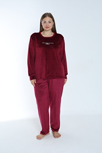 Estiva Polka Dots Battal Size Velvet Pajama Set