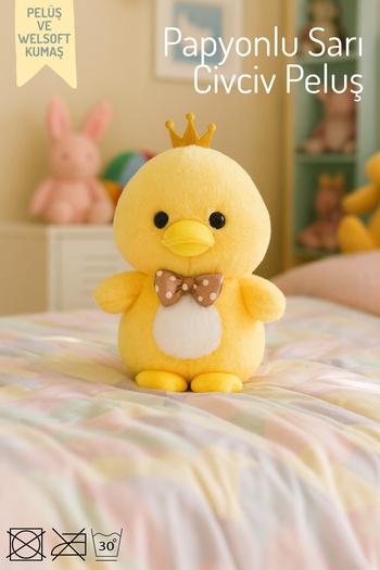 Nandy Home Yellow Chick Plush with Bow Tie and Crown – Children's Room Decor and Toy