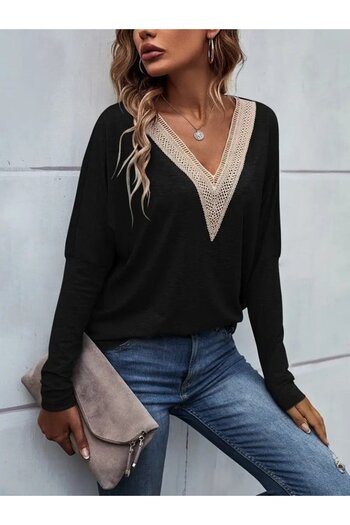 JANES Women's Long Sleeve V-Neck Batwing Sleeve Viscose Blouse
