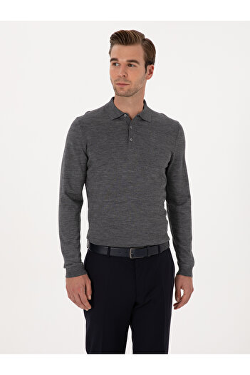 Cacharel Füme Slim Fit Yün Karışımlı Polo Yaka Basic Triko Kazak 50315267-VR058