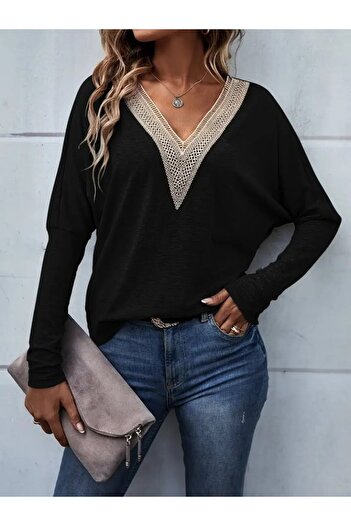 JANES Women's Long Sleeve V-Neck Batwing Sleeve Viscose Blouse