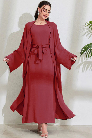 dorbe modest & stylish elegant multi-colors long sleeve belted two-piece women’s wear abaya set