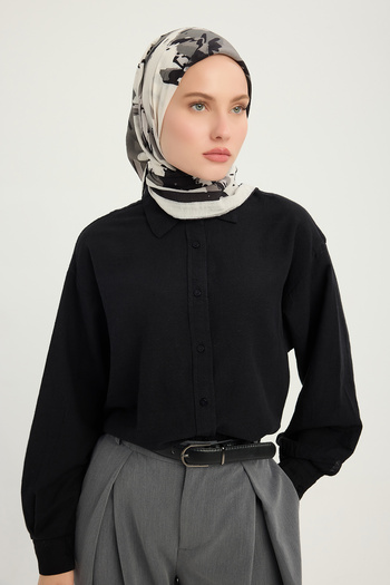 Schaless Özgür Brushes - Gray - Vierra Patterned Viscose Scarf - 90x90 cm