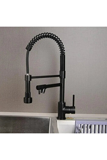 KORMAN TECHNIK Kitchen Faucet with Pull-Out Shower, Stainless Steel and Brass, Black, YD/202