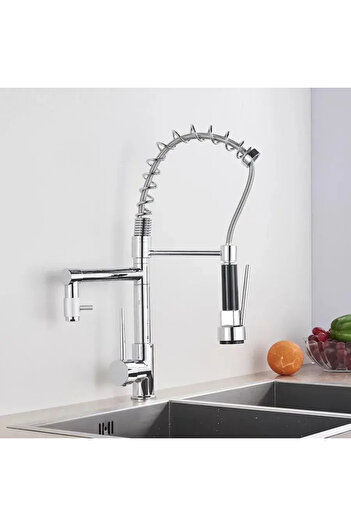 KORMAN TECHNIK Kitchen Faucet with Pull-Out Shower, Stainless Steel, Chrome Brass, YD/201