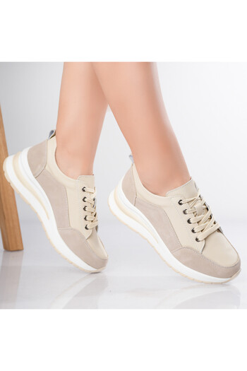 ANGEL BLUE Women's Beige Sports Shoes Made of Genuine Leather Oblan, 40