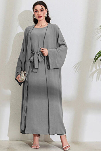 dorbe modest & stylish elegant multi-colors long sleeve belted two-piece women’s wear abaya set