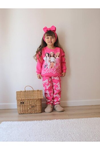 SOFT Barbie Patterned Girl's Set Pink 2-Piece