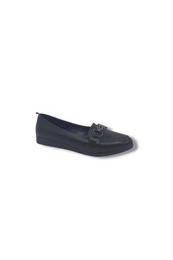 Zerhan 3060 Women's Black Stone Buckle Large Size Ballerinas 41 42