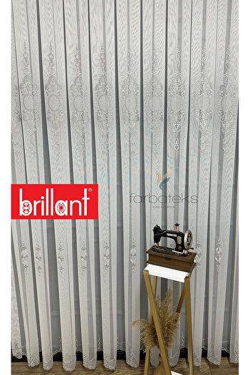 Brillant Mirror Silver Gray Embroidered 3-Layer Pleated No-Iron Living Room Tulle Curtain