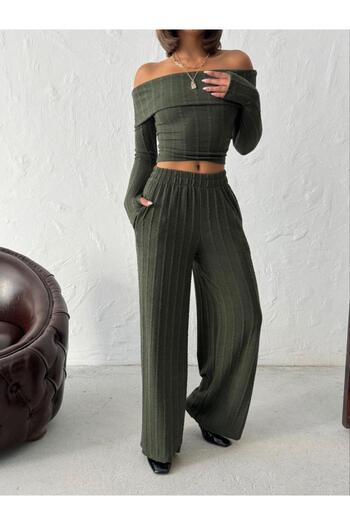 Jeevee Ribbed Madonna Collar Double Suit with Finger Loops