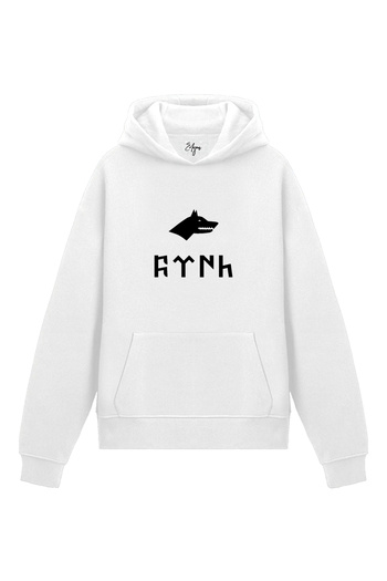 Edizen Turan Bozkurt Göktürkçe Hoodie Unisex Oversize 100% Cotton White Hooded Sweatshirt