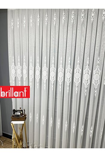 Brillant Mirror Silver Gray Embroidered 3-Layer Pleated No-Iron Living Room Tulle Curtain