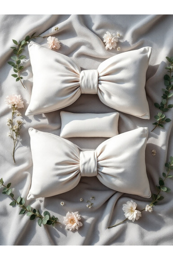 JACA Bow-Looking Decorative Pillow with Inner Filling Ribbon Gift Pillow Cushion Set (3 Pieces)