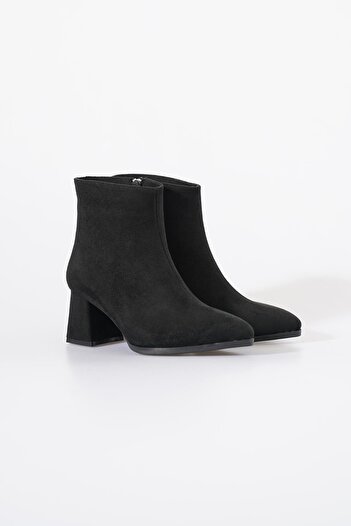 Moda Pie Nensan Side Zipper Pointed Toe Women's Heeled Boots Black Suede