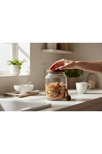 MİEN Acacia Mega Glass Jar 3000 Ml, Food Storage Jar with Vacuum Lid, Multi-Purpose Jar