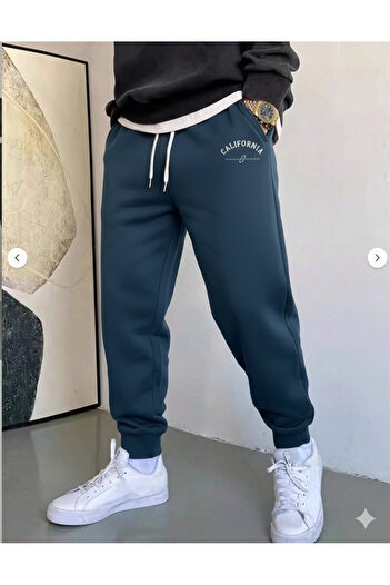 Boi California Nokta Sweatpants Jogger - Oversize Winter 3-Thread Printed High Waist Elastic Leg