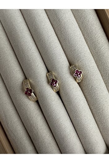 ringbox Fuchsia Stone 3-Piece Clover Gold Earring Set
