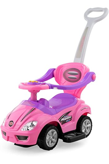 ALL İN 3-in-1 Kids Push and Pedal Car with Handle, Horn and Music - Pink