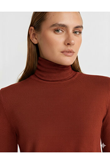 Dilvin 1268 Turtleneck Sweater with Drop Sleeves - Reddish Brown
