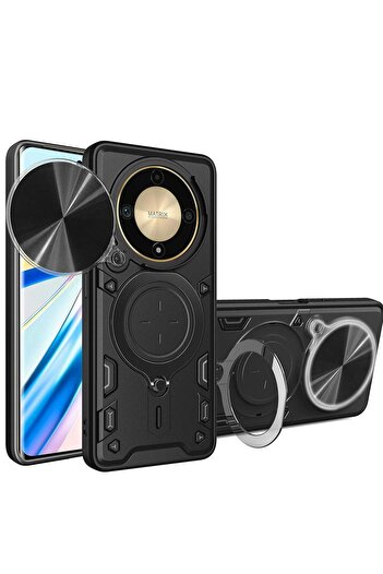 Generic Honor X9B 5G Mobile Phone Case Cover, Slide Camera Lens Cover, 360°Rotating Kickstand Ring,