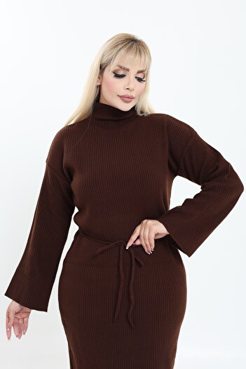 MJORA High Neck Wide Sleeve Knitwear Knitted Dress