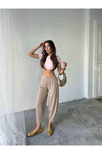 NOA LİNE Beige Scuba Crepe Fabric Balloon Pants Model Shalwar