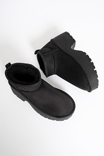 Mubiano Women's Suede Boots Thick Heeled Black Ria