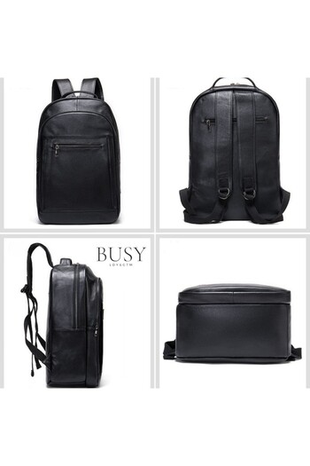Busy Ldy & Gtm Men's Leather Backpack Zenith 2, Large Capacity, Laptop Space, Black
