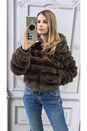 GLAMSI Modern women's jacket made of eco-friendly fur with a Hooded