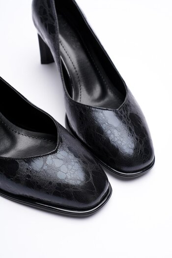 Mubiano Women's Leather Heeled Shoes 6.5 cm Black Spotted Marbina