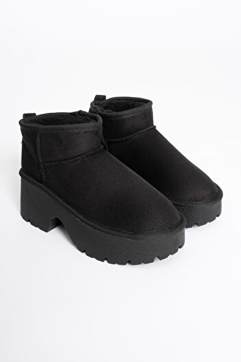 Mubiano Women's Suede Boots Thick Heeled Black Ria