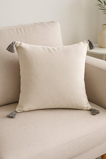 Yamesa Tasseled Gabardine Throw Pillow Cover
