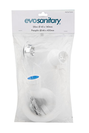 EVOSANITARY Bathtub Siphon + Flexible Connection and Plug 40 mm 70 mm