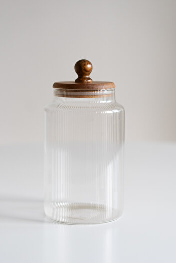 Dekorzdükkan Ball Large Size Acacia Lid Jar (1700 ml)