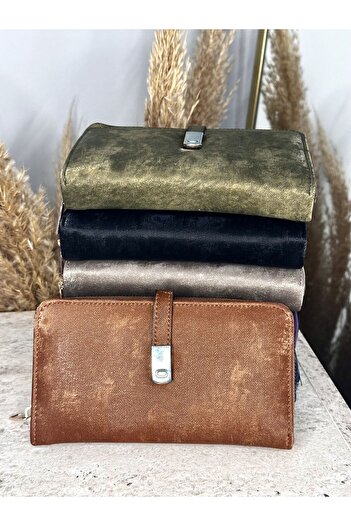 MODA Suede Women's Tan Snap Wallet - Zippered Phone, Paper and Coin Compartment