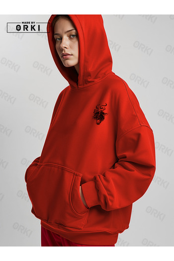 EFFRENATU Wild Tiger Printed Unisex Red Oversize Hooded Sweatshirt Hoodie