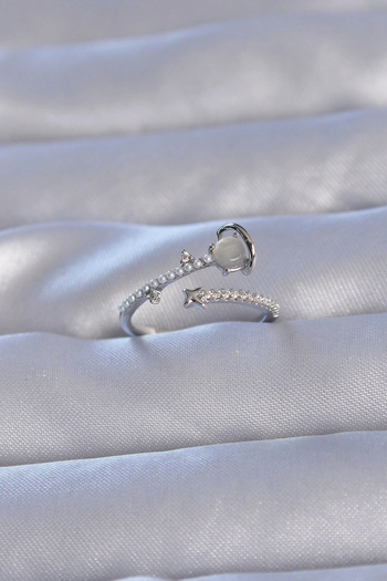 ALFA AKSESUAR 03 Brass Silver Color Zircon Cubic Zirconia Pearl Saturn Model Adjustable Ring - Tj-Byk3222