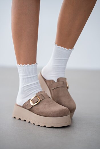 selinshoes Chory High Sole Buckle Women's Slippers-Mink Suede
