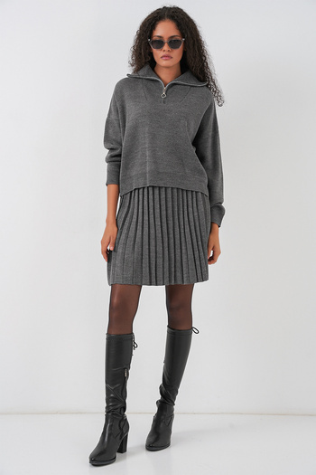 Bigdart Women's Sweater Skirt Two-Piece Set 15938 - Anthracite