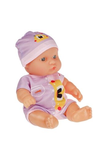 ANTBRO Baby Doll with Purple Overall, Duck with Hearts, and Pocket with Love Message, 22 cm