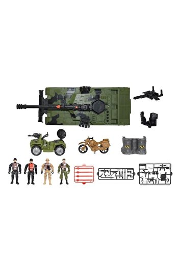 ANTBRO playset with tank, off-road vehicle, motorcycle, weapons and soldiers, with light and sound,